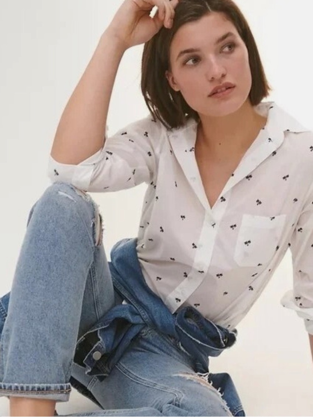 Anthropologie/Grayson The Hero White Palm Tree Button Down Tee, L (04)